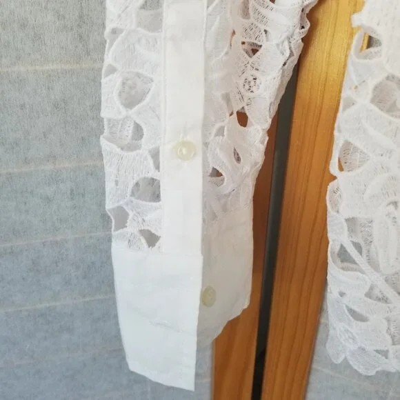 Banana Republic White Lace Top Size XS Long Sleeve Button Down Battenburg Floral - Picture 8 of 11